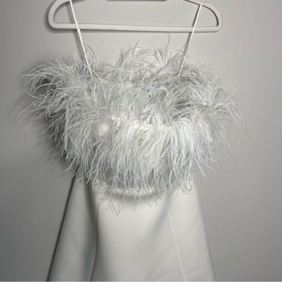 BADGLEY MISCHKA Feather Belted Midi Dress in WHITE Strapless MISSING BELT Size 8 - Picture 13 of 15